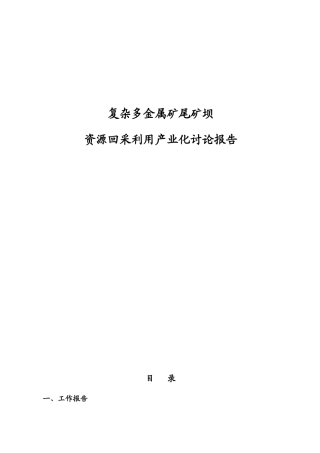 复杂多金属尾矿坝资源回收利用研究报告
