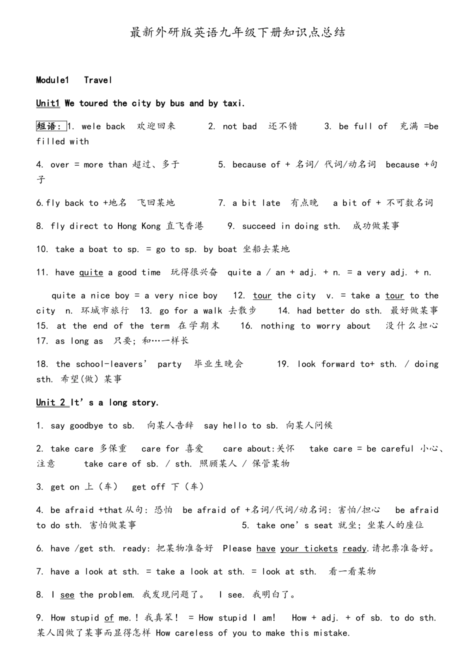 外研版英语九年级下册知识点总结 _第1页