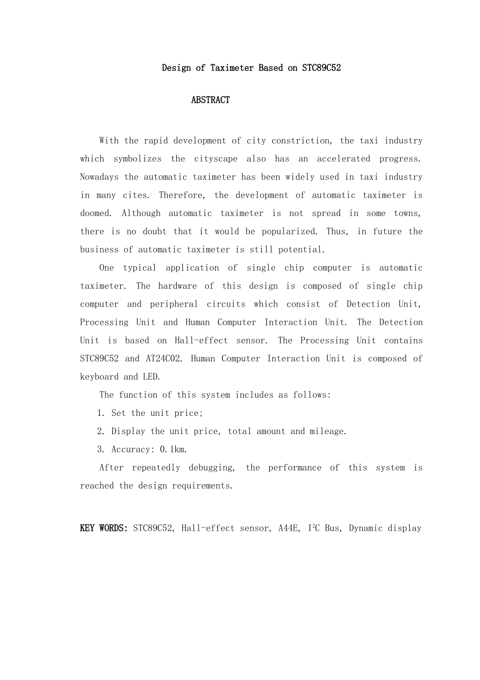 大学毕业设计---用单片机stc89c52设计的出租车计价器_第2页