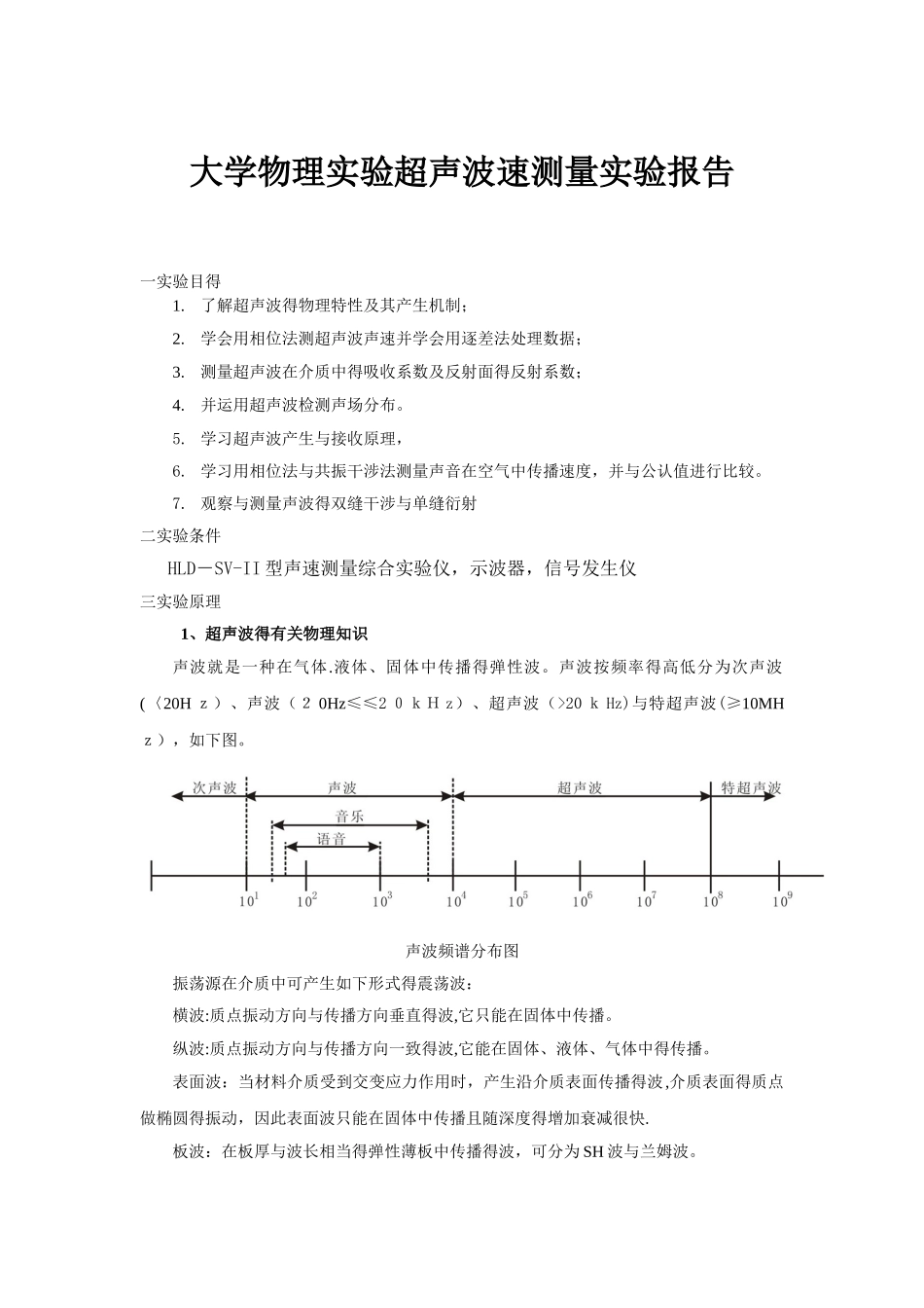 大学物理实验超声波速测量实验报告_第1页