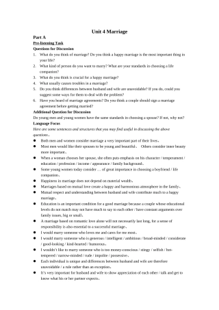大学英语听说教程3 Unit 4 Marriage