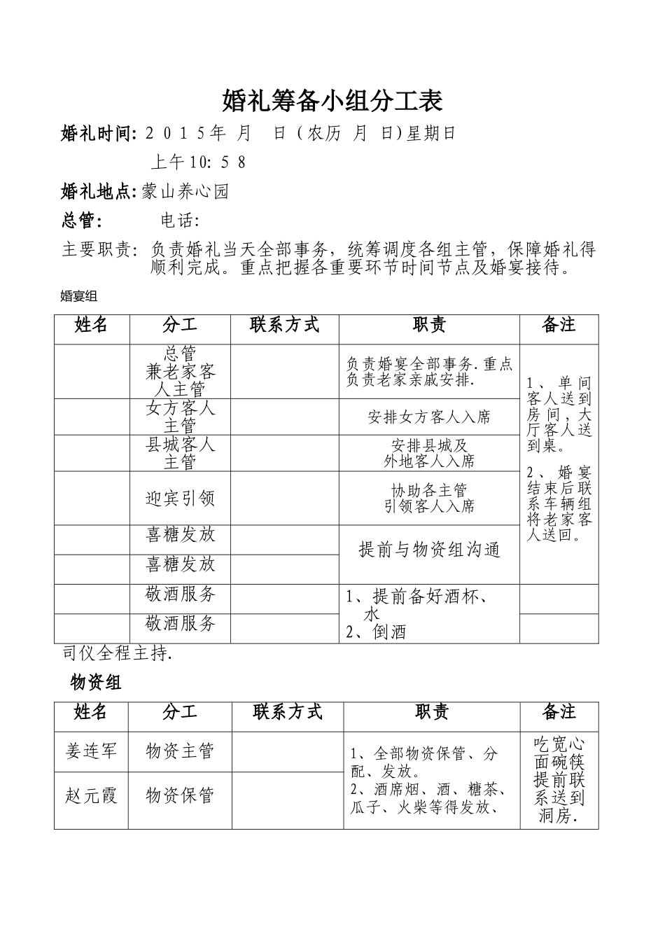 婚礼筹备小组分工表_第1页