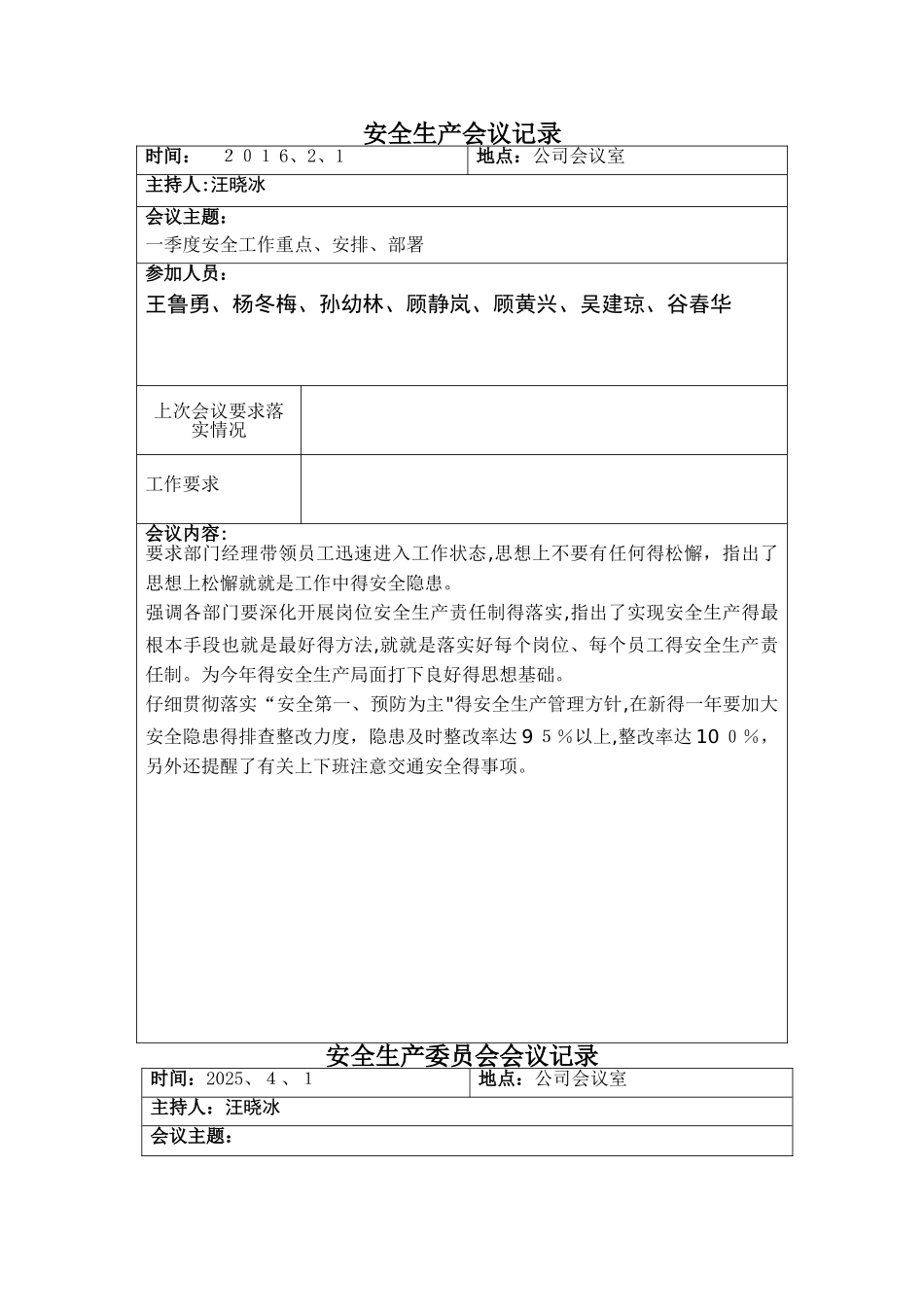 安全生产会议记录_第1页