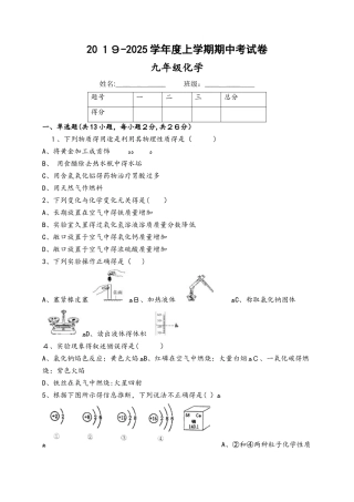 安徽省定远县育才学校度上学期期中考试卷九年级化学试题（解析版）