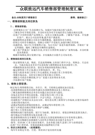 完整 汽车4S店销售管理制度