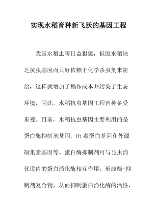 实现水稻育种新飞跃的基因工程