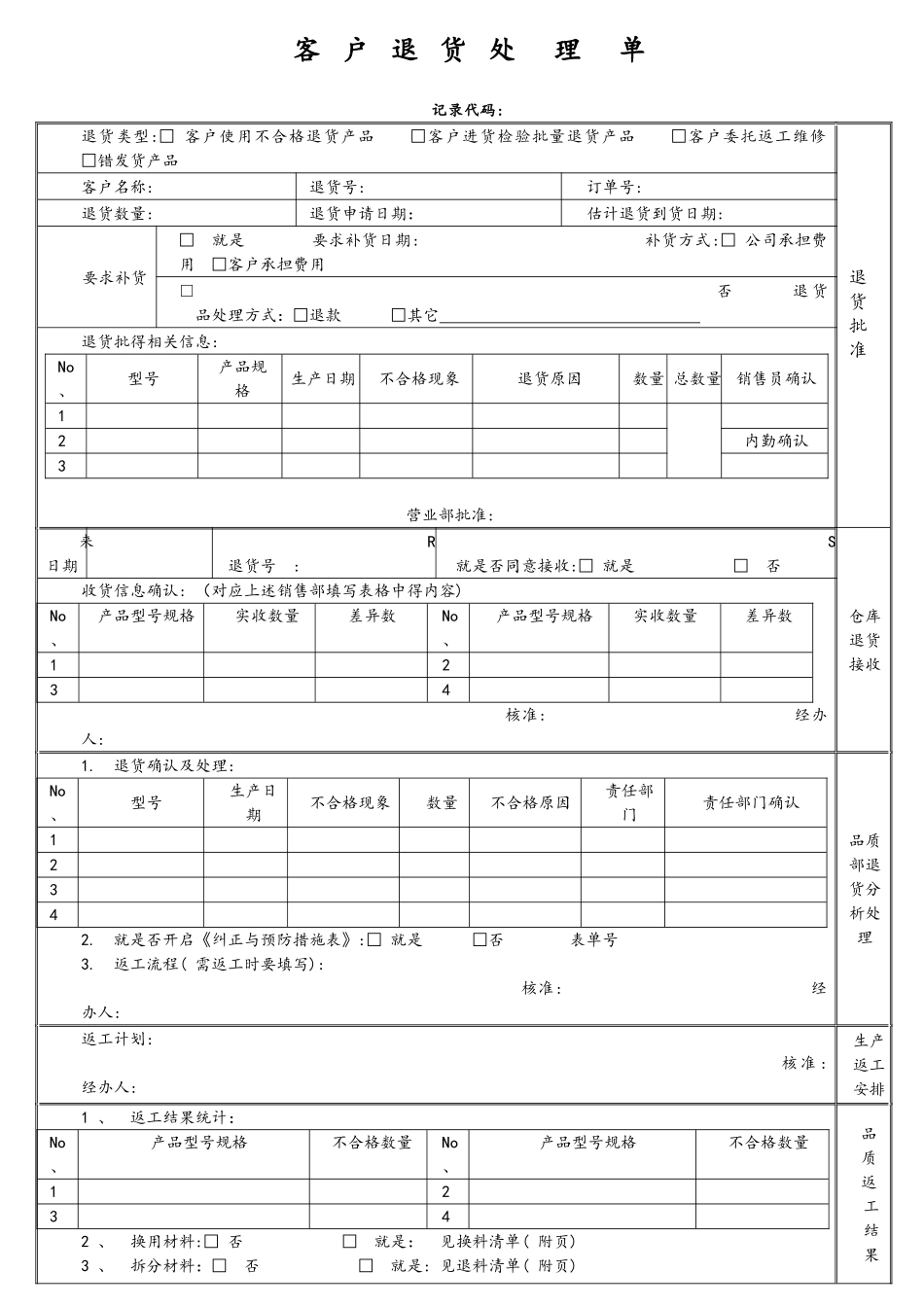 客户退货处理单_第1页