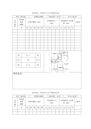 室内层高开间净尺寸分户验收记录表