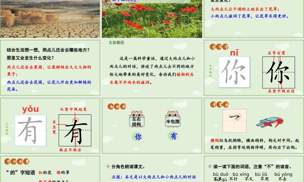 2025秋人教统编版一年级上册语文第8单元8.10《雨点儿》第2课时课件