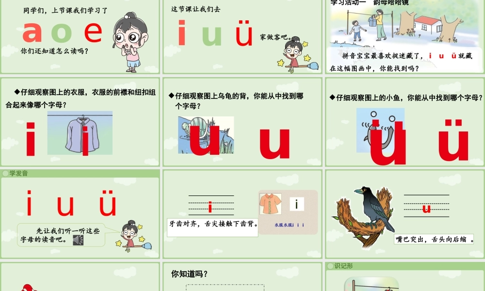 2025秋人教统编版一年级上册语文第二单元2.2《i u ü》第1课时课件