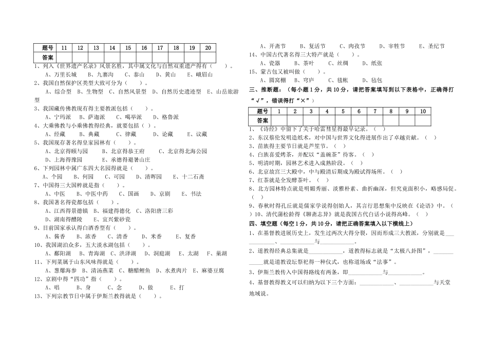 导游基础知识期末试题及答案_第2页