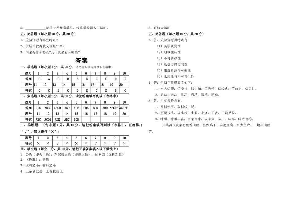 导游基础知识期末试题及答案_第3页