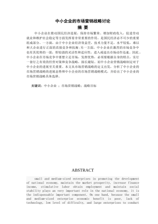小中企业的市场营销战略研究论文大学论文