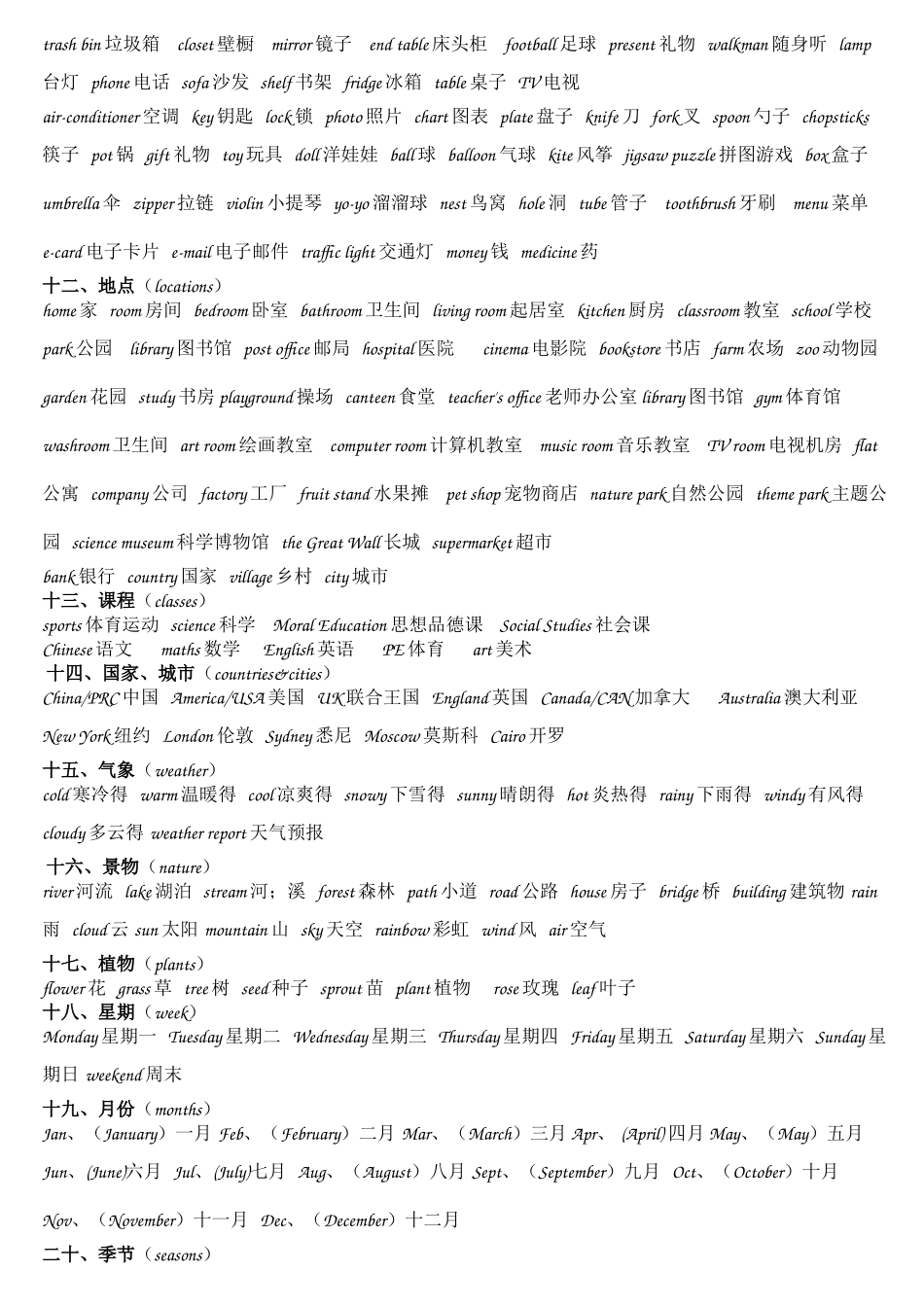 小学三年级到六年级的英语单词分类表_第2页