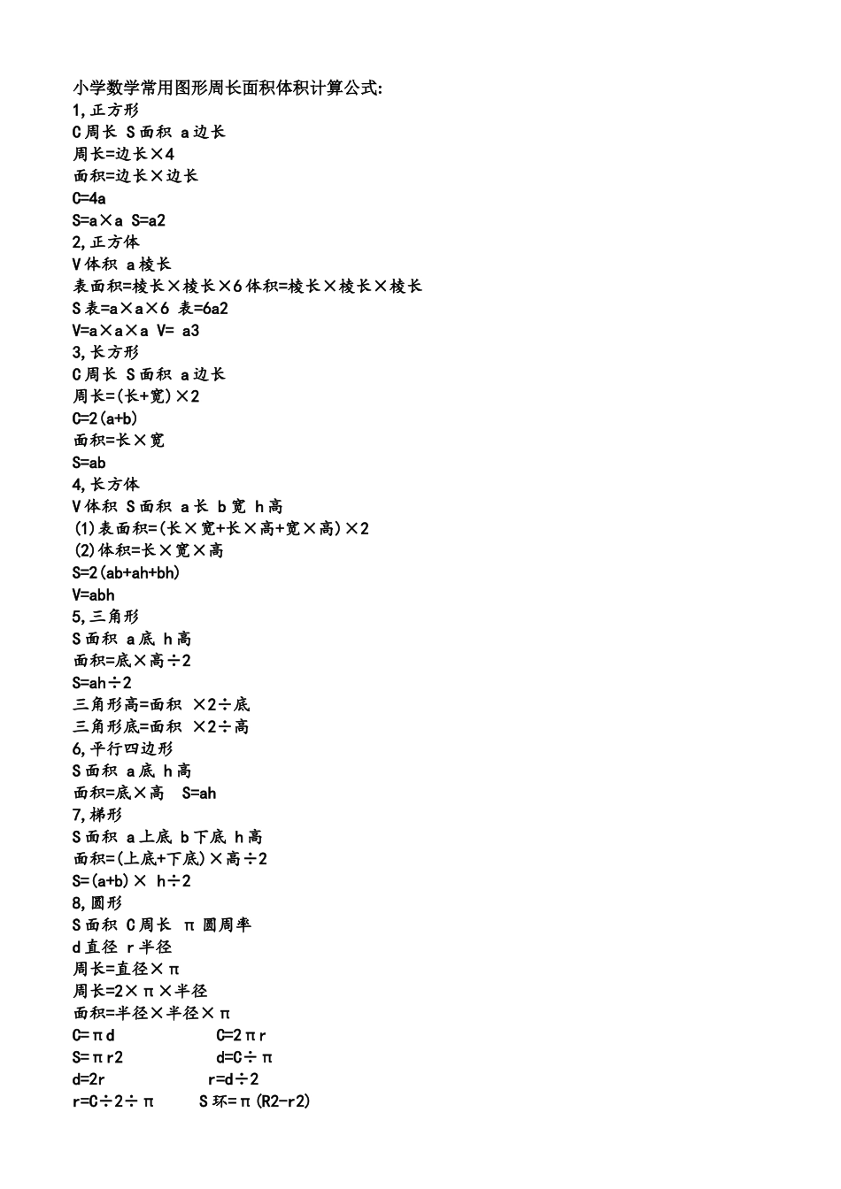 小学数学常用公式大全_第1页
