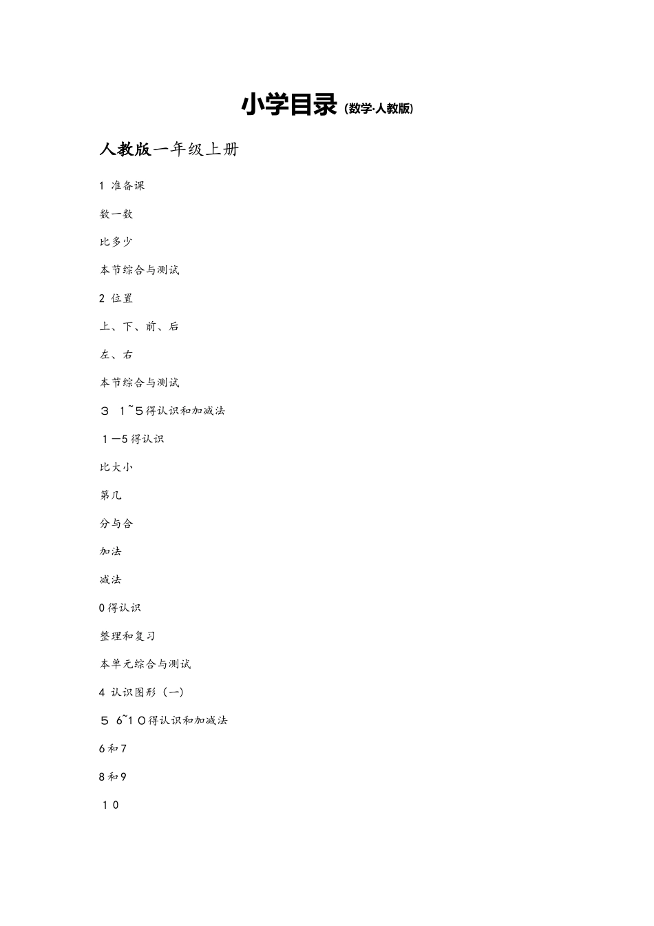 小学数学教学素材16年级教材目录  人教版_第1页