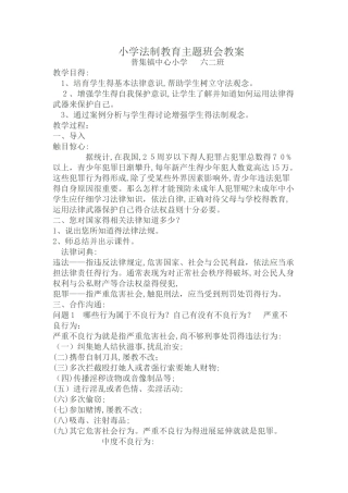 小学法制教育主题班会教案六二班