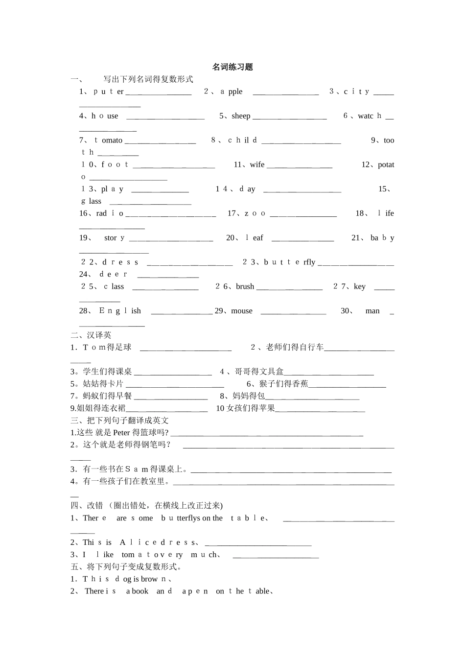 小学英语语法专项练习题_第1页