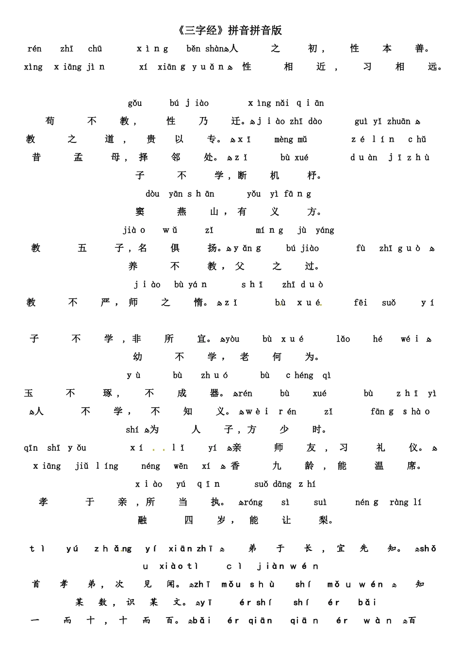 小学语文素材《三字经》拼音版｜通用版_第1页