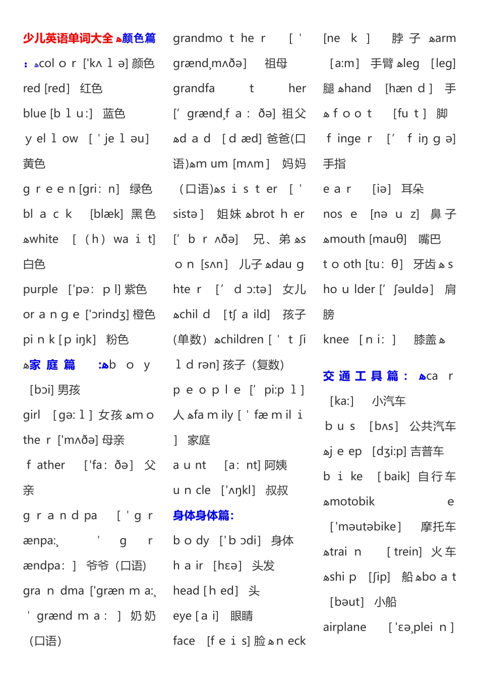 少儿英语单词大全_第1页