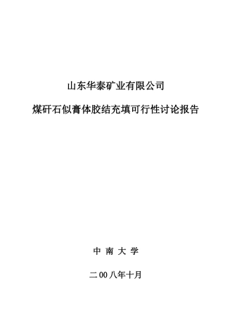 山东华泰矿业有限公司煤矸石似膏体胶结充填可行性研究报告