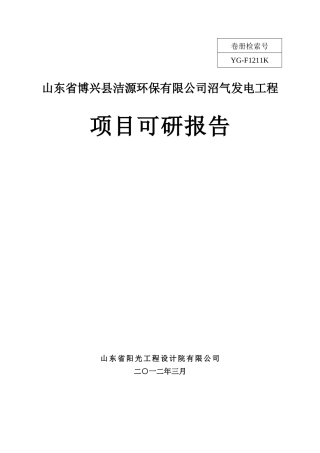 山东省博兴县洁源环保有限公司沼气发电工程可行性研究报告