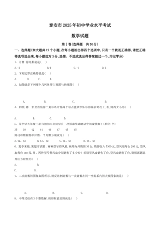 山东省泰安市2025年中考数学试卷及答案