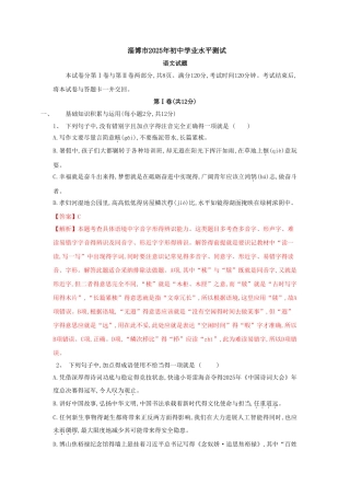 山东省淄博市2025年中考语文试题及答案解析