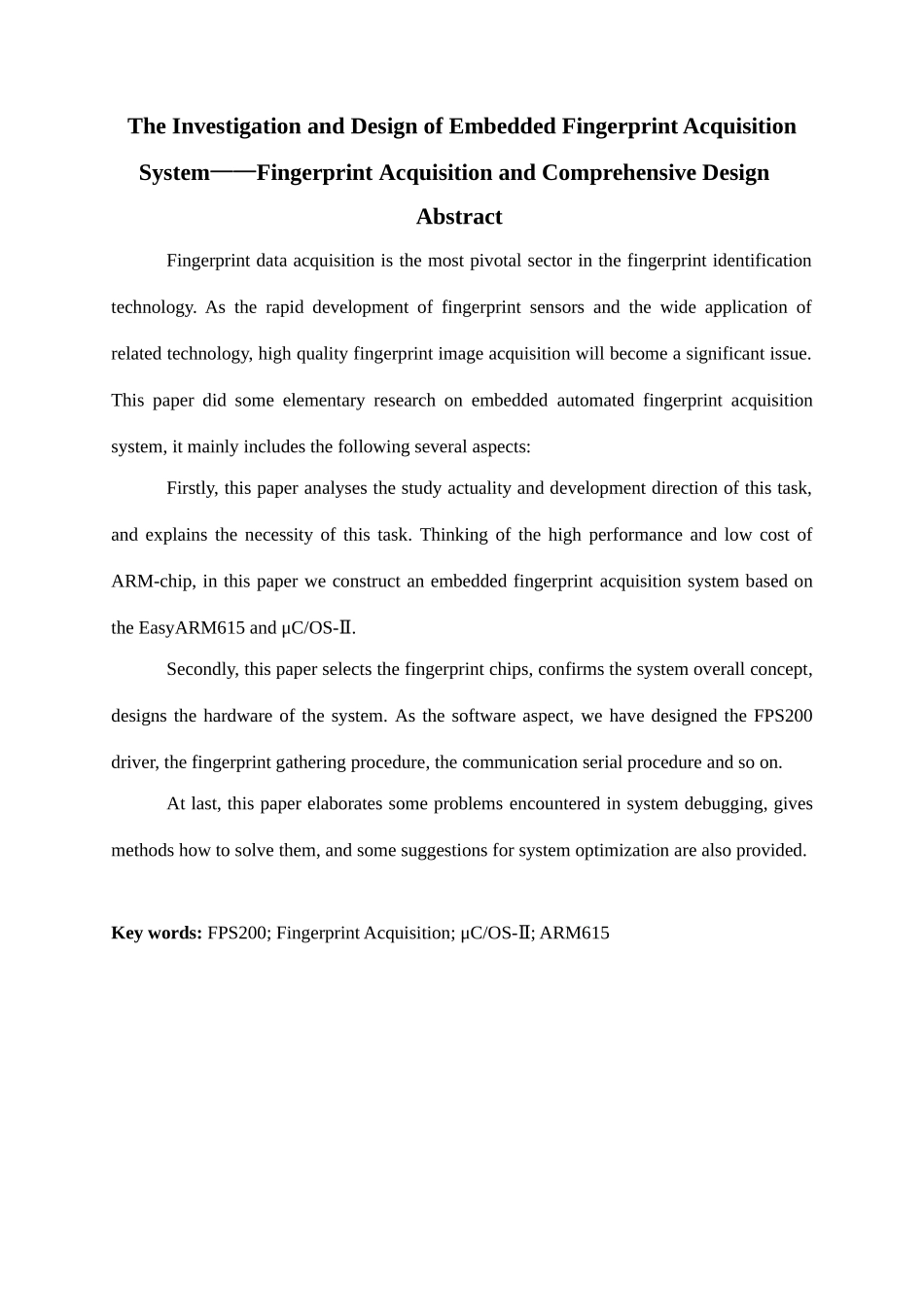 嵌入式指纹采集系统的研究与设计--指纹采集与综合设计—-毕业论文设计_第3页