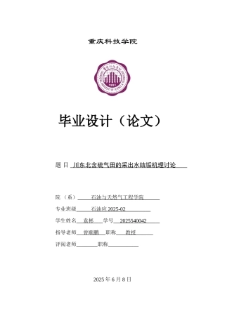 川东北含硫气田的采出水结垢机理研究大学毕设论文