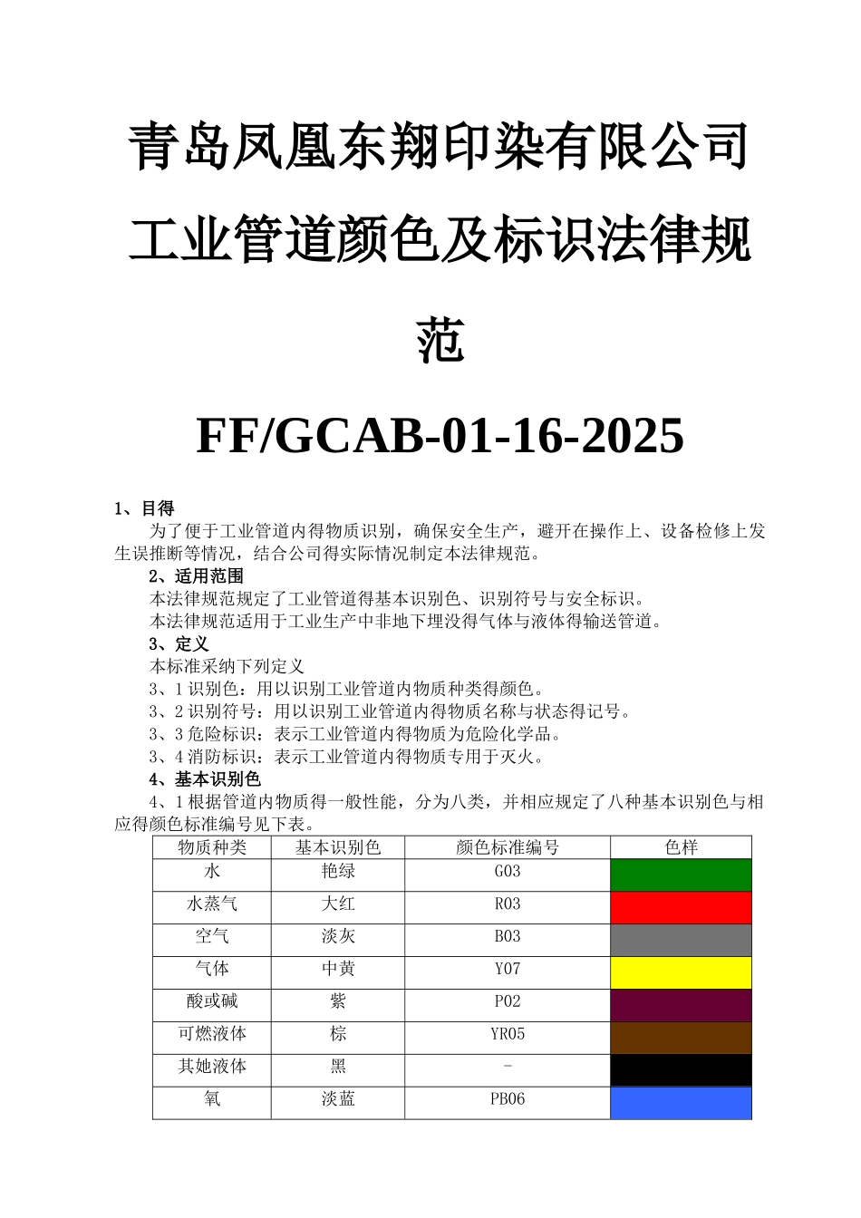 工业管道颜色及标识规范_第1页