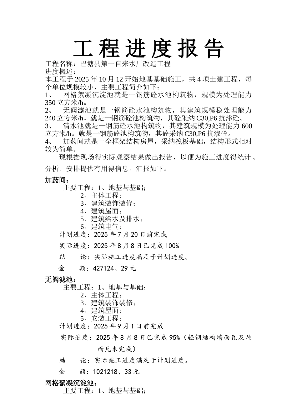 工程施工进度报告_第1页