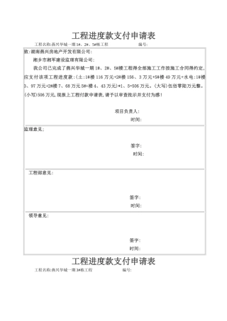 工程进度款支付申请表