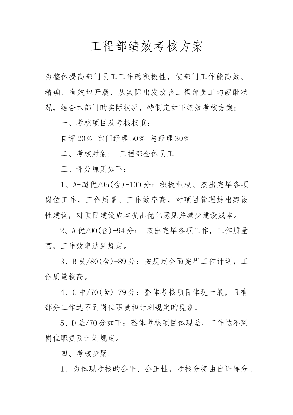 工程部绩效考核方案_第1页