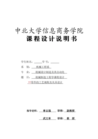 工艺课程设计说明书任务书大学论文