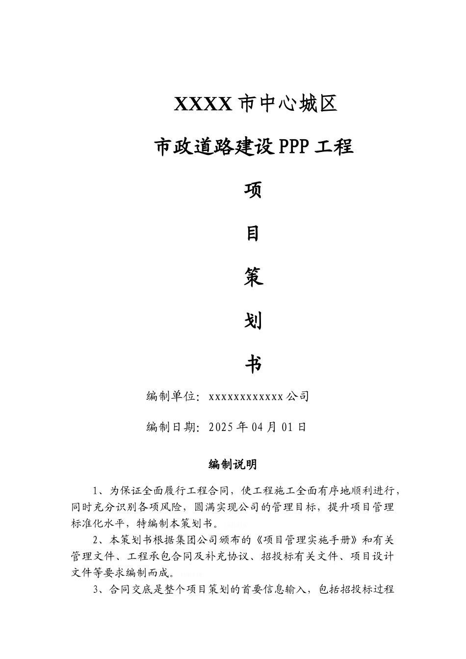 市政道路工程项目策划书_第1页