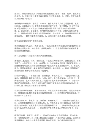 常用化疗药毒性对比