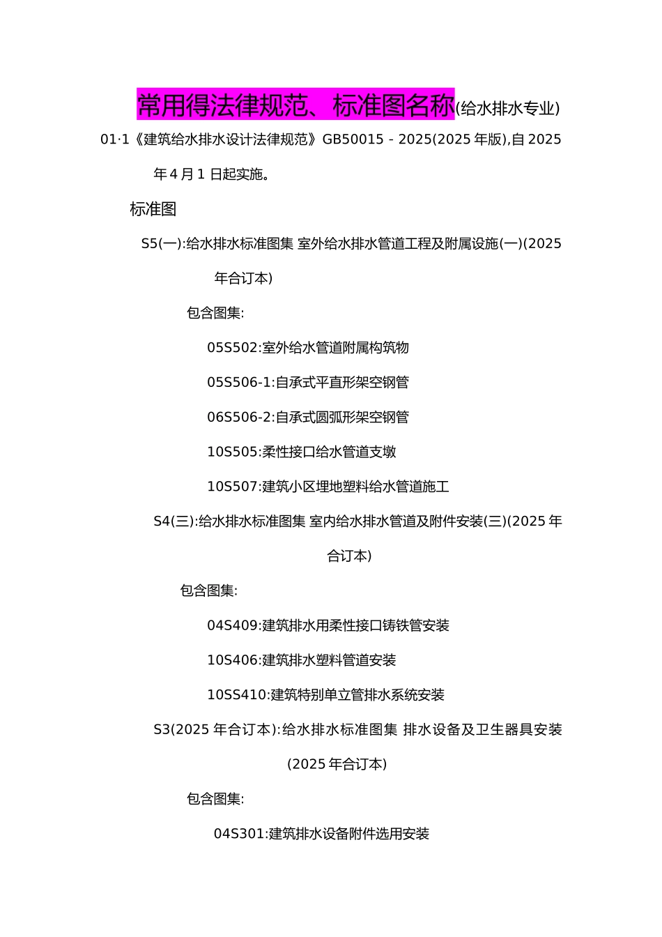 常用的规范、标准图名称_第1页