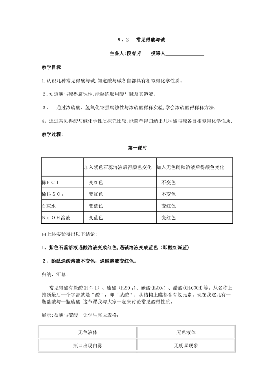 常见的酸和碱教案_第1页