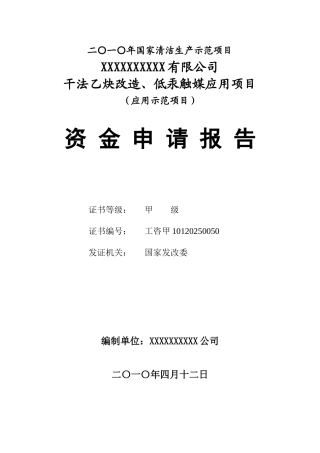 干法乙炔改造、低汞触媒应用项目资金申请报告