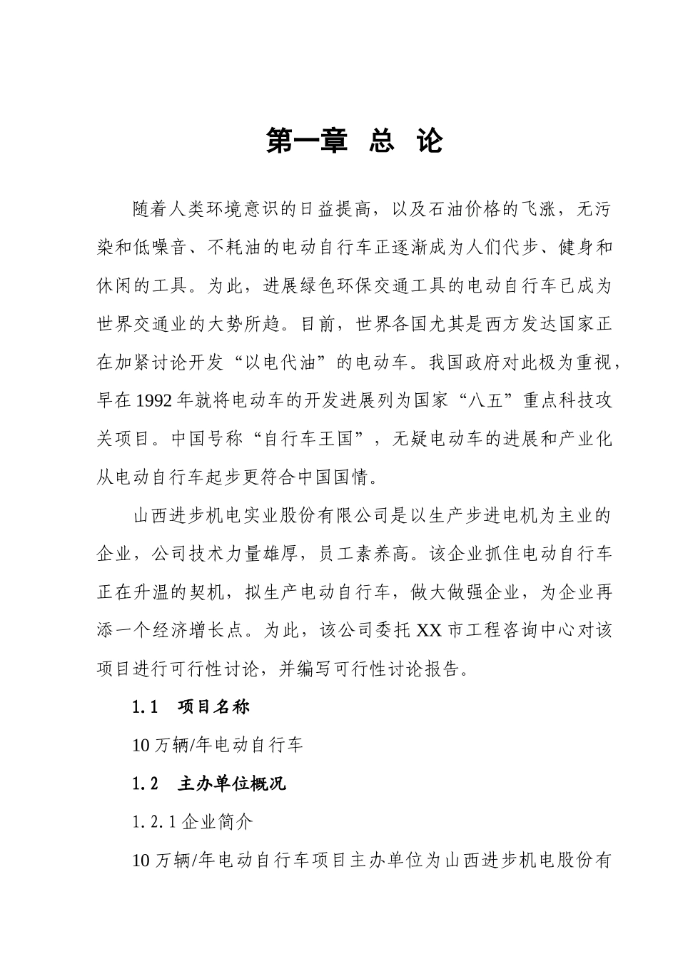 年产10万辆年电动自行车项目可行性研究报告_第2页