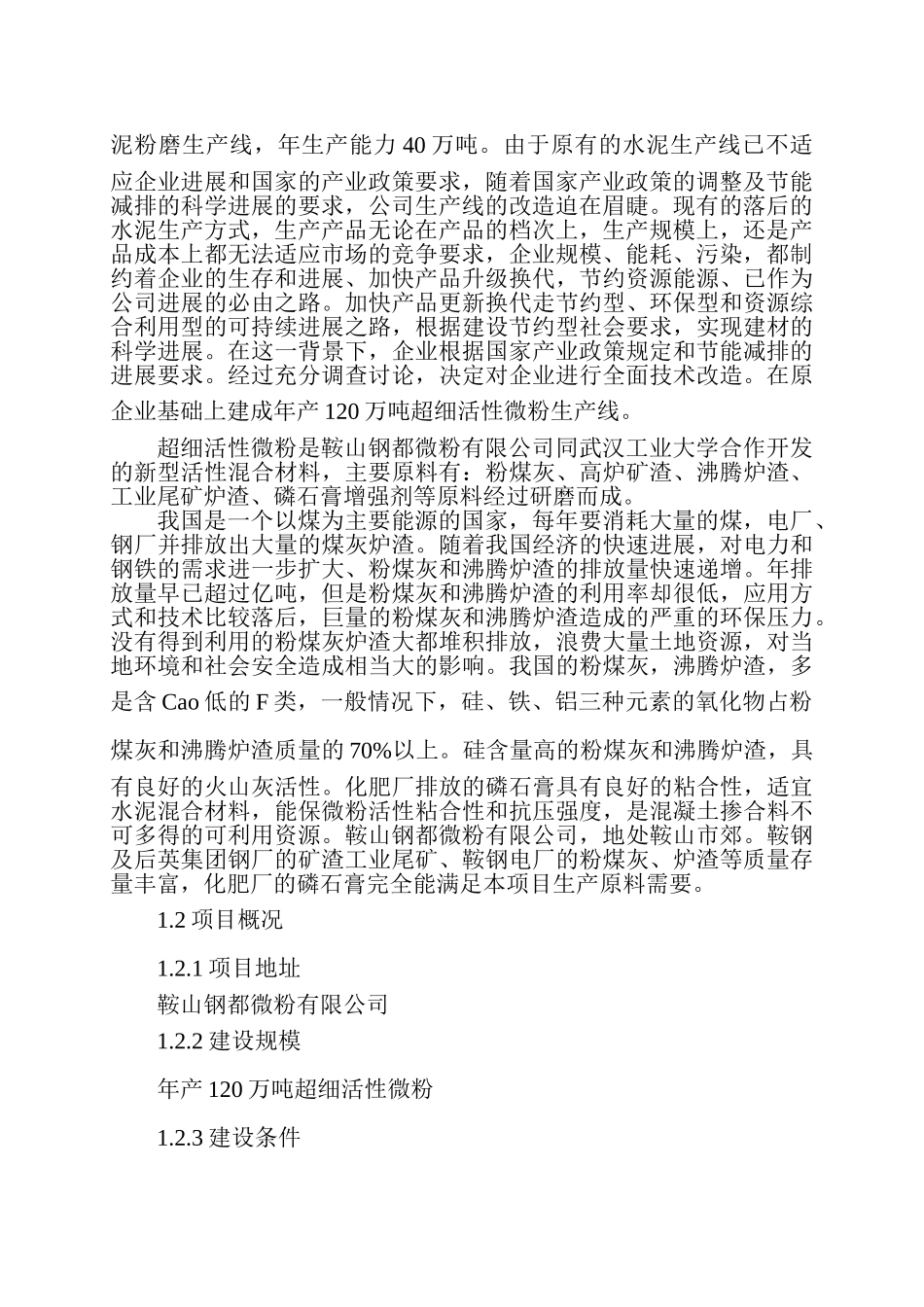 年产120万吨活性微粉改扩建项目可行性研究报告_第3页