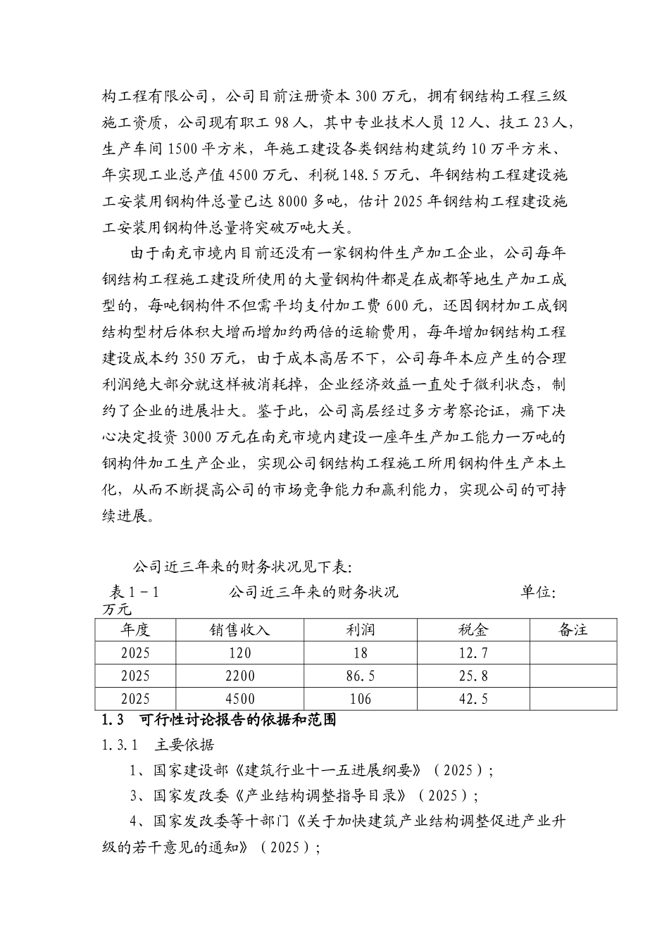 年产1万吨钢构件加工生产项目可行性研究报告_第3页