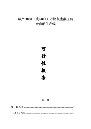 年产3000万块灰渣蒸压砖全自动生产线项目可行性分析报告