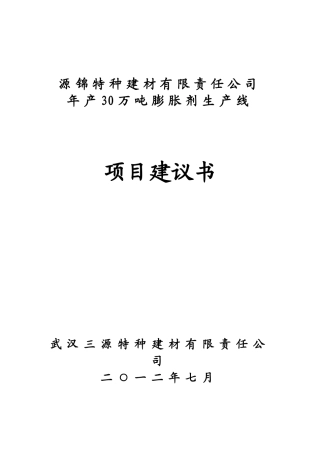 年产30万吨膨胀剂生产线项目建议书