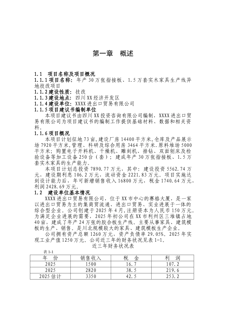 年产30万张指接板、1.5万套实木家具生产线异地技改项目可行性研究报告_第2页