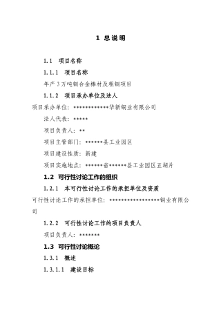 年产3万吨铜合金棒材及粗铜生产线项目可行性研究报告书