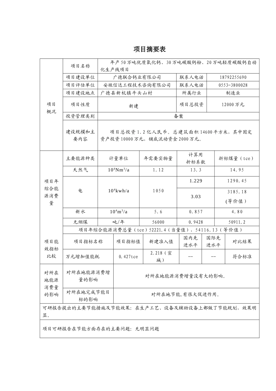 年产50万吨优质氧化钙、30万吨碳酸钙粉、20万吨轻质碳酸钙自动化生产线项目节能评估报告_第3页
