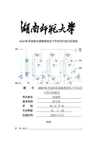 年产6000吨氢氧化镁阻燃剂生产开发可行性研究报告书