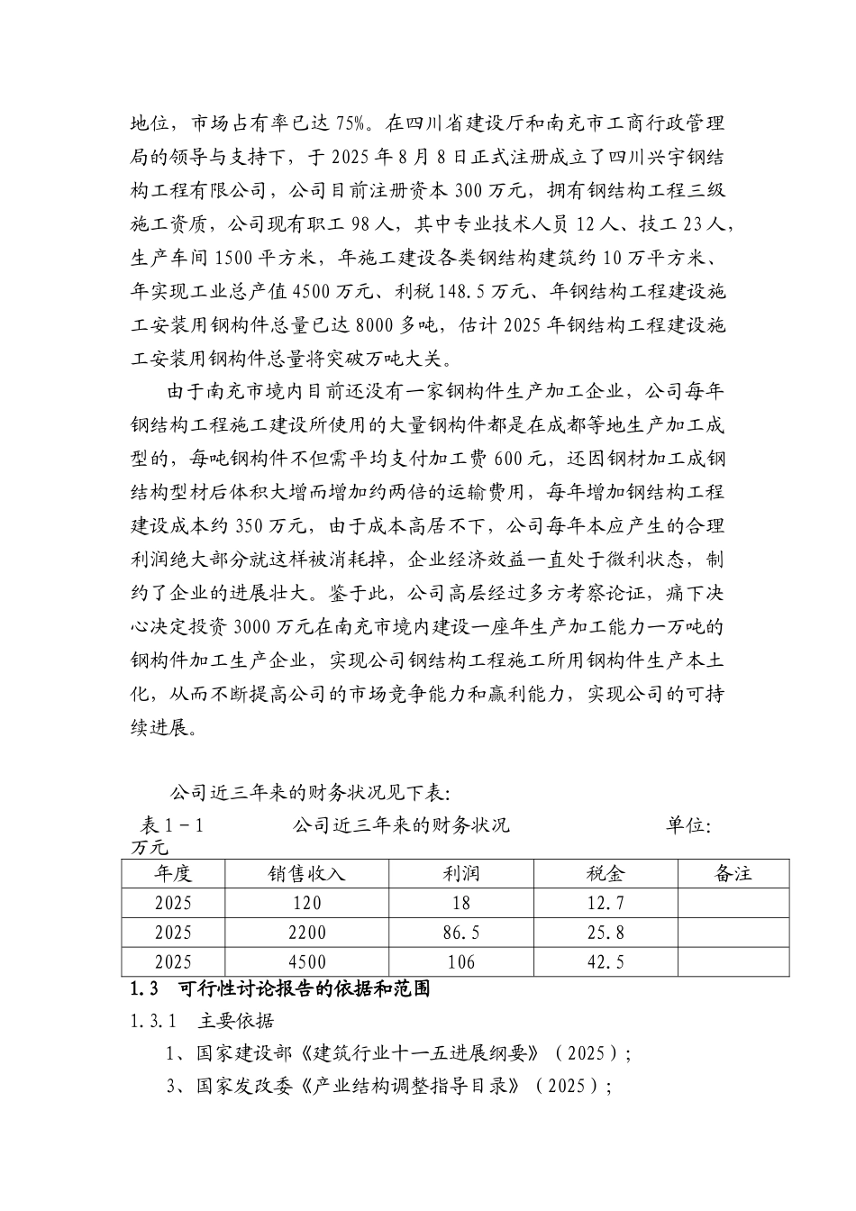 年产一万吨钢构件加工生产项目可行性研究报告_第3页